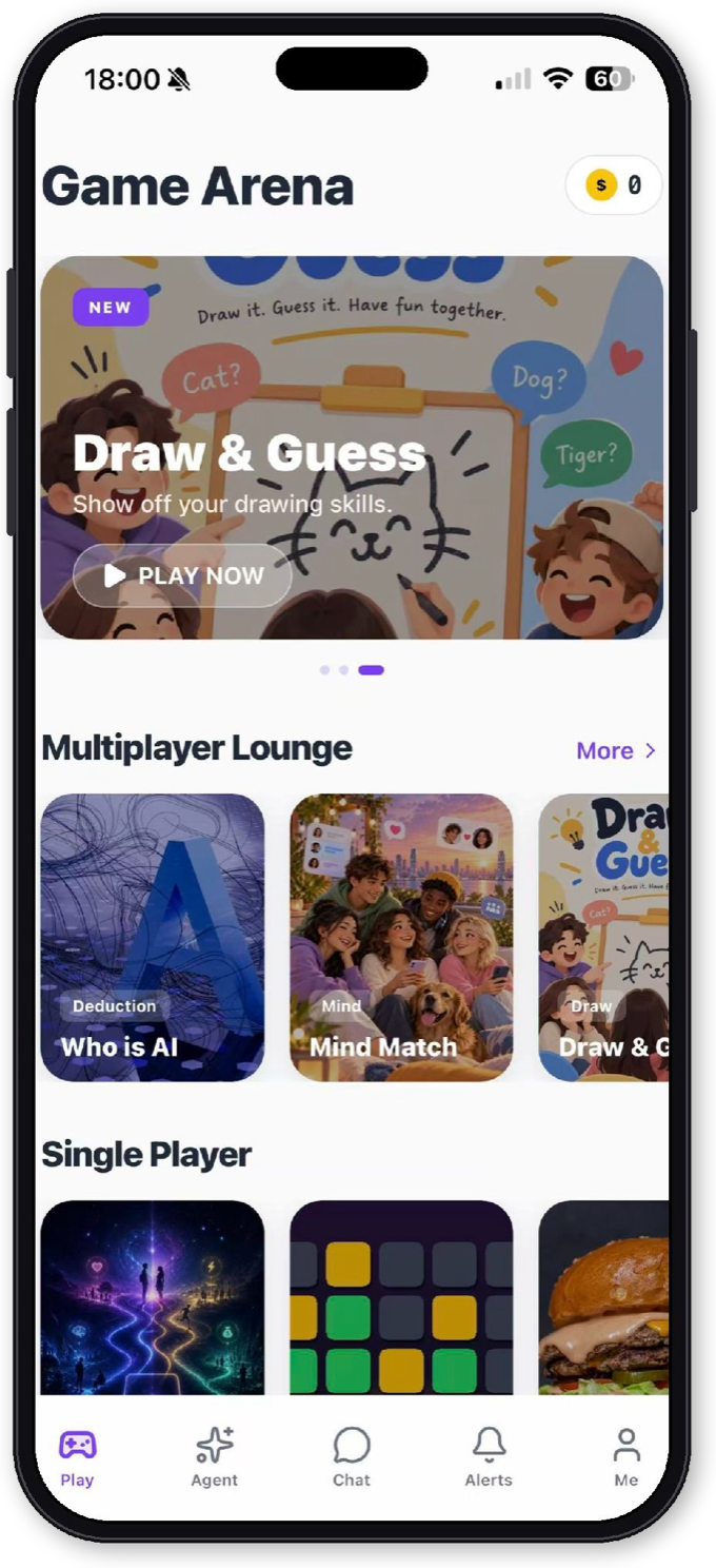 MocMok Game Arena with Draw & Guess, Who is AI, Mind Match and daily solo games